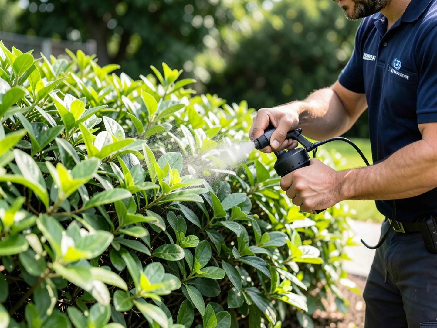 Treating underside of dense foliage where adult mosquitoes shelter