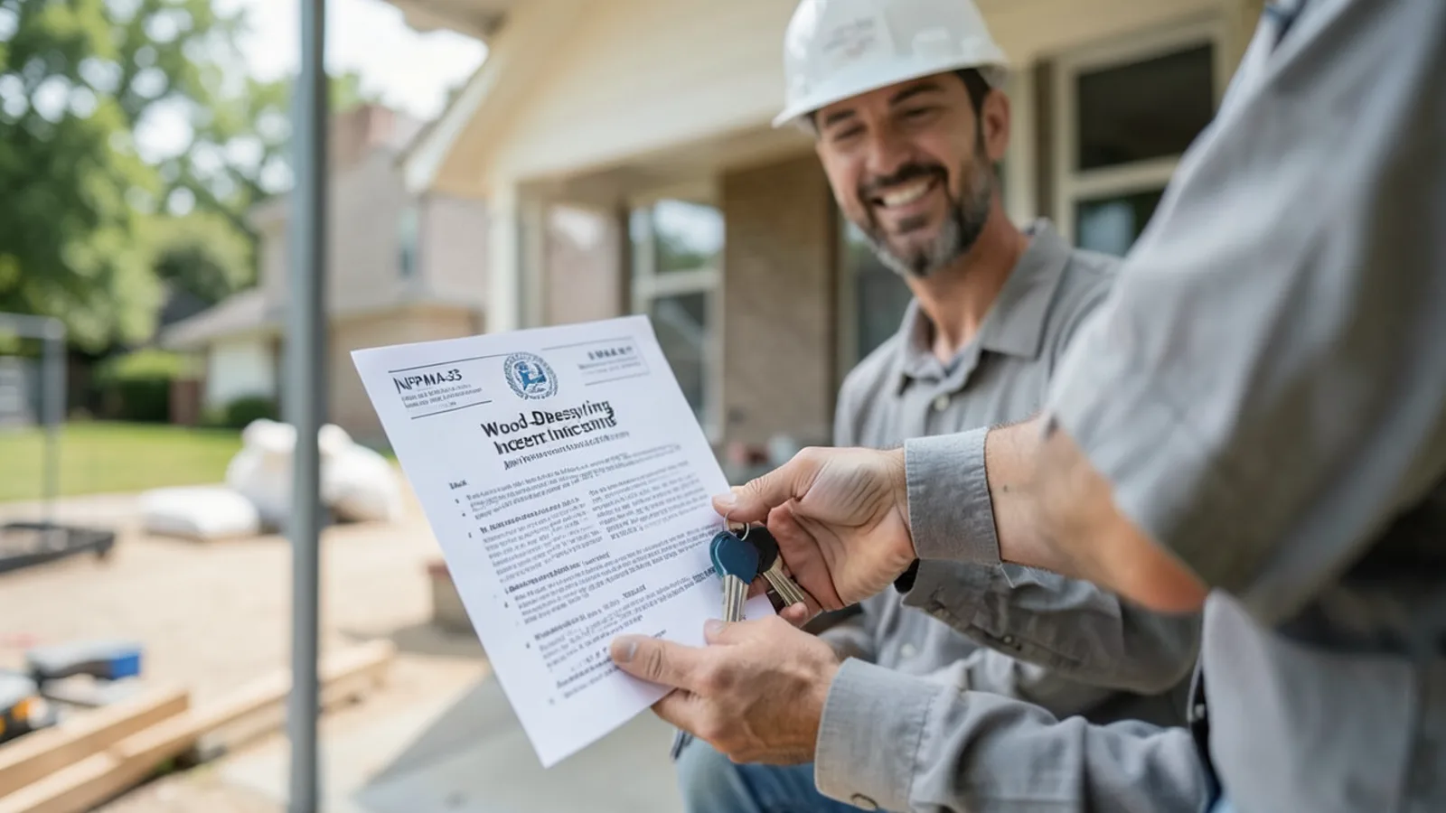 Official NPMA-33 Wood-Destroying Insect inspection form and house keys