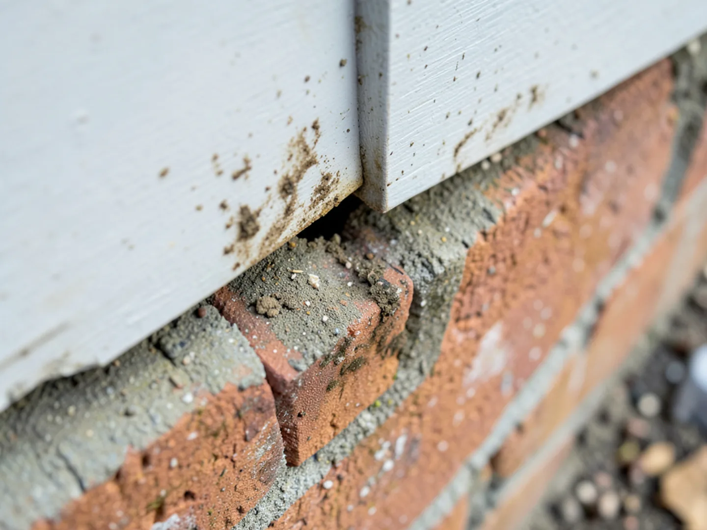 Rodent rub mark and opening along exterior foundation siding in Chesterfield
